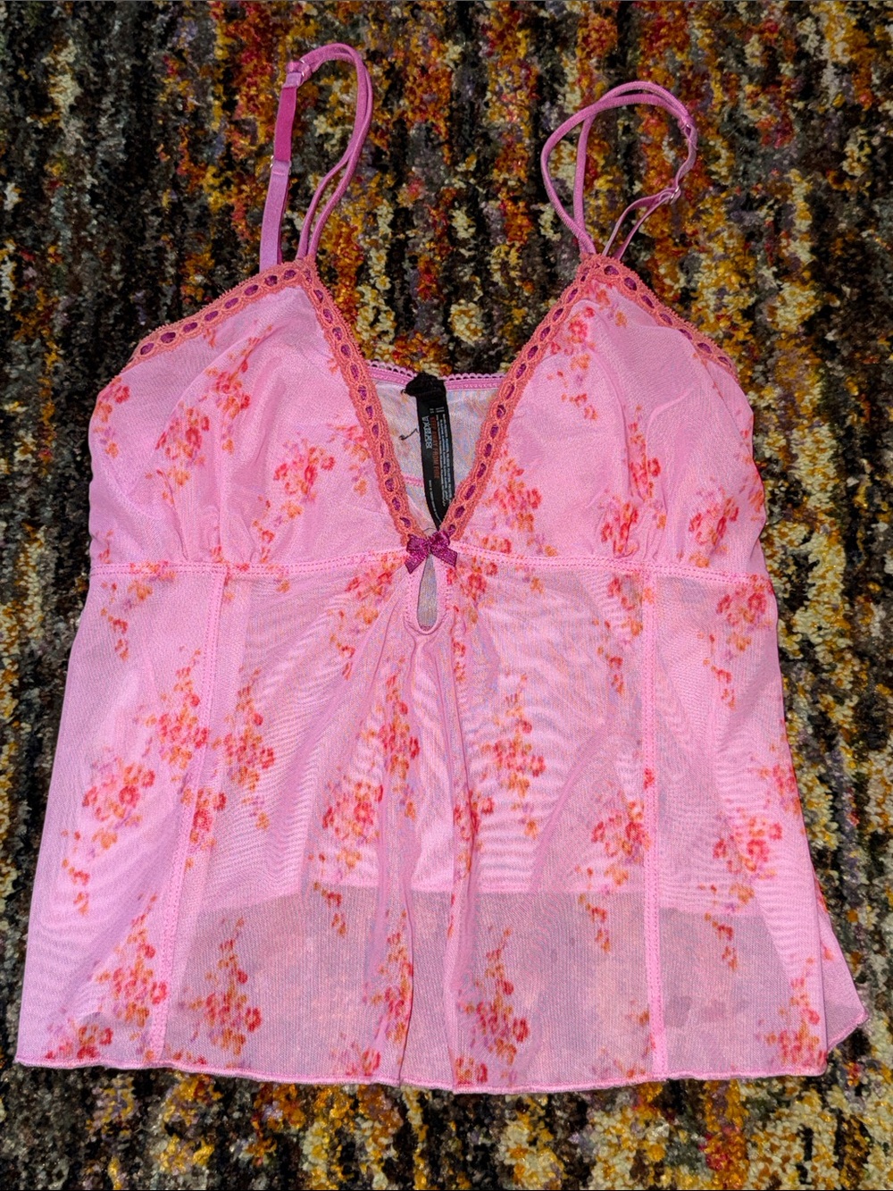 UO Sheer Pink Floral Lace-Trim Camisole